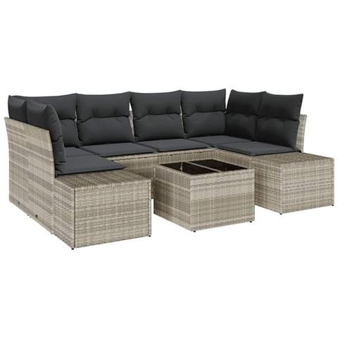 Set Divano da Giardino 7 Pezzi con Cuscini Grigio Chiaro Polyrattan - Foto 1