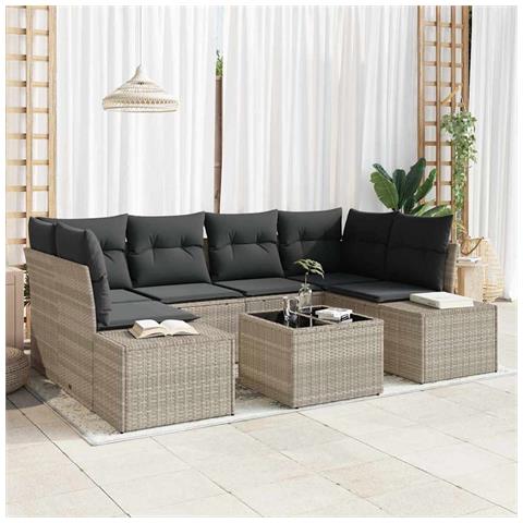 Set Divano da Giardino 7 Pezzi con Cuscini Grigio Chiaro Polyrattan - Foto 2
