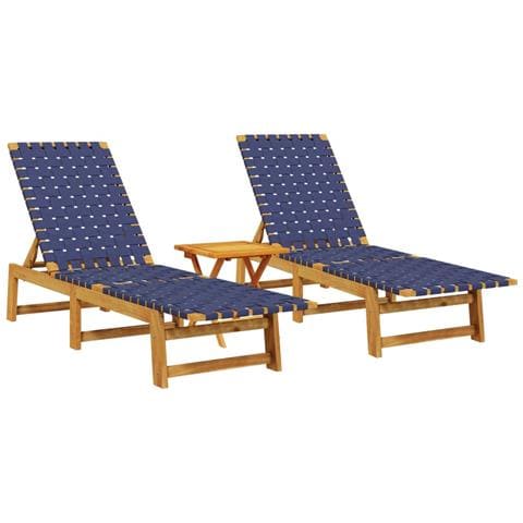 Lettini con Tavolino 2pz Blu Scuro in Legno Massello di Acacia - Foto 1