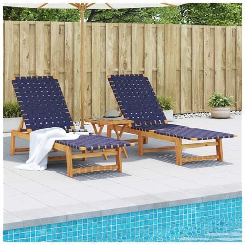 Lettini con Tavolino 2pz Blu Scuro in Legno Massello di Acacia - Foto 2