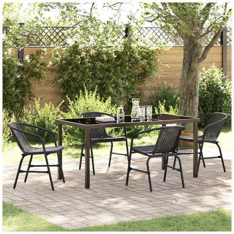 Set da Pranzo da Giardino 5 Pezzi Nero Poly Rattan - Foto 2