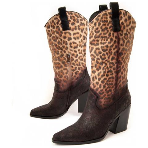 Stivale Con Tacco Leopardato Nero. - Foto 1