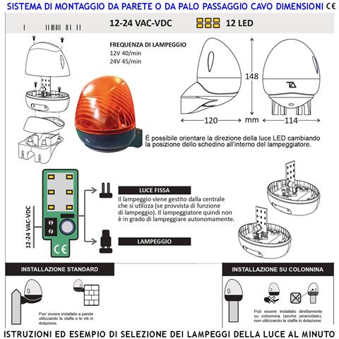 Luce Lampeggiante Orientabile 9+9 Led 12/24 V Intermittenza Elettronica 40/45 Lampeggi Al Minuto Automatismo Contenito - Foto 3