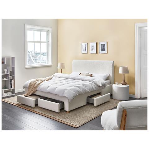 Letto Con Cassetti Contenitori Bouclé Soutrin 160 X 200 Cm Bianco Sporco - Foto 1