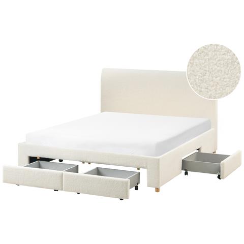 Letto Con Cassetti Contenitori Bouclé Soutrin 160 X 200 Cm Bianco Sporco - Foto 2