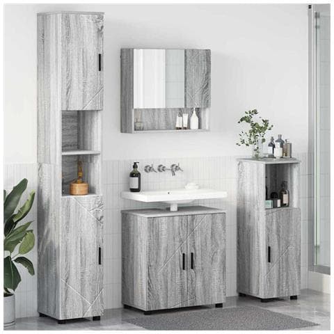 Set di mobili per il bagno 4 pcs Grigio sonoma 61 x 35 x 64 cm - Foto 2