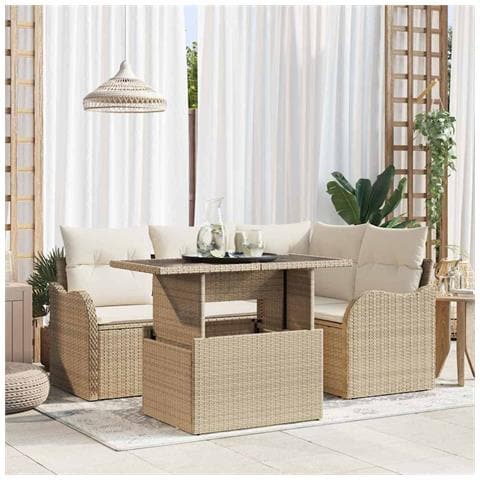 Set Divano da Giardino 5 pcs Beige 100 x 55 x 73 cm Poly Rattan - Foto 2