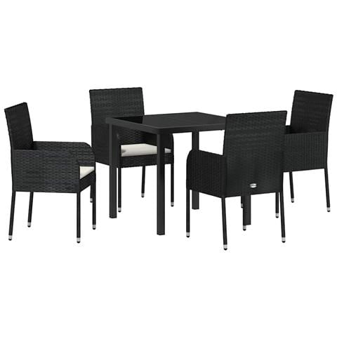 Set da Pranzo per Giardino con cuscino 5 pcs Nero Poly Rattan - Foto 1