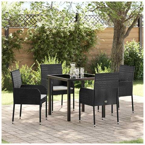 Set da Pranzo per Giardino con cuscino 5 pcs Nero Poly Rattan - Foto 2