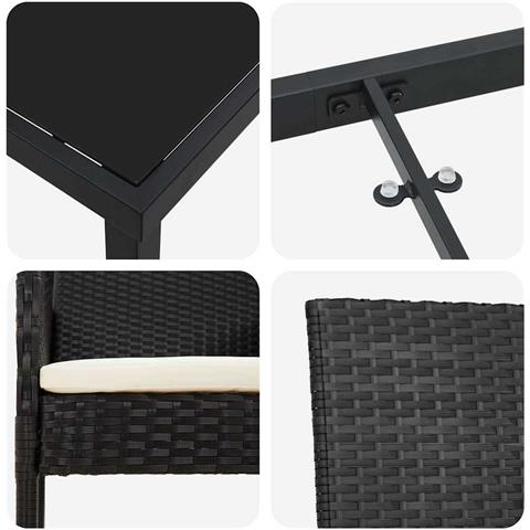 Set da Pranzo per Giardino con cuscino 5 pcs Nero Poly Rattan - Foto 9
