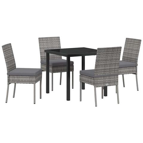 Set da Pranzo per Giardino 5 pcs Grigio Poly Rattan - Foto 1