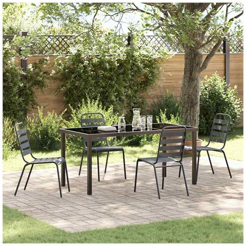 Set da Pranzo per Giardino 5 pcs Grigio scuro Acciaio - Foto 2