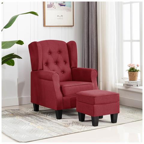 Poltrona Con Poggiapiedi Rosso Vino In Tessuto - Foto 8