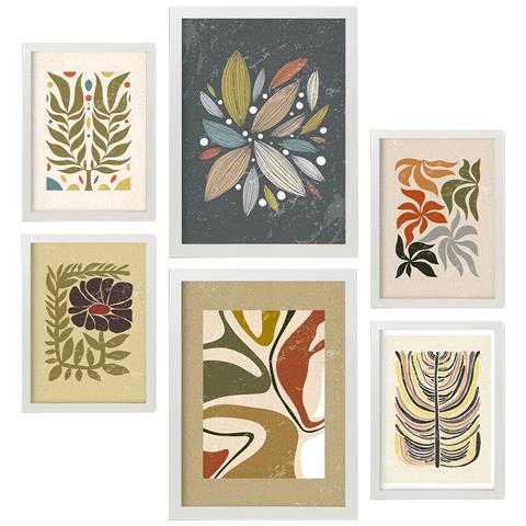 Set Di 6 Stampe Stampe Di Piante In Cornici Decorative Della Collezione Di Stampanti Etniche Per La Stampa Artistica Da Parete Del Tuo Soggiorno A3 & A4 Cornice Bianca - Foto 1