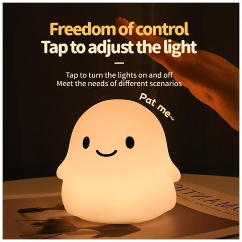 Luce Notturna Fantasma Multicolore - Tocco Morbido In Silicone, Ricaricabile, Funzione Timer - Foto 2