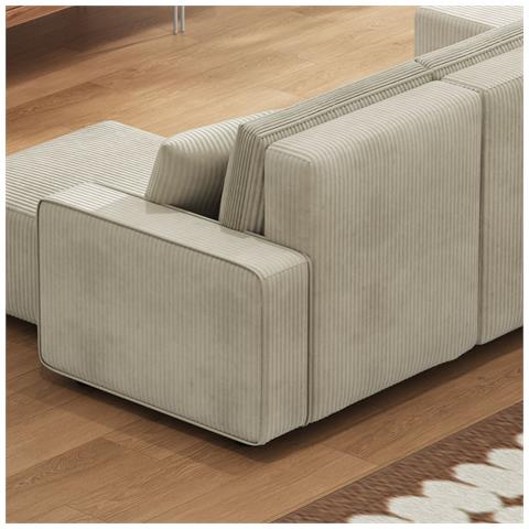 Salisbury Divano Letto Panoramico 6 Posti Con Cassapanca In Velluto A Coste Beige - Foto 7