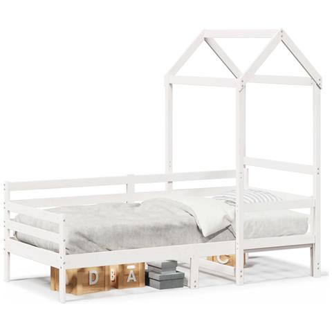 Dormeuse con Tetto 80x200 cm Bianco in Legno Massello di Pino - Foto 1