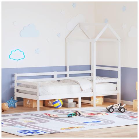 Dormeuse con Tetto 80x200 cm Bianco in Legno Massello di Pino - Foto 2