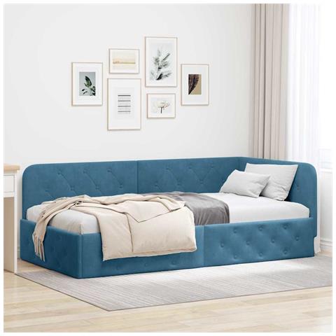 Cornice del letto ad angolo Blu 90 x 200 cm Velluto - Foto 2