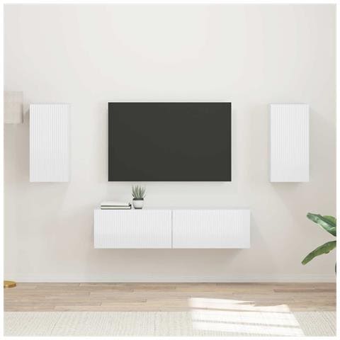 Set mobile TV 4 pz Bianco Lucido Legno ingegnerizzato - Foto 2