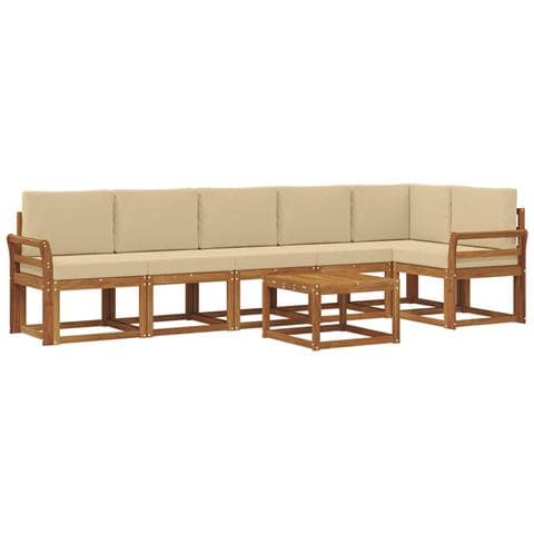 Set di divani da esterno con cuscino 7 pcs Naturale e Beige - Foto 1
