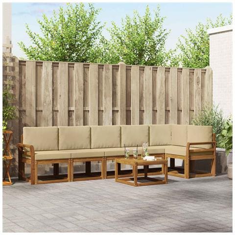 Set di divani da esterno con cuscino 7 pcs Naturale e Beige - Foto 2