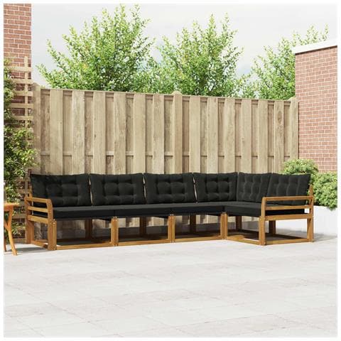 Set di divani da esterno con cuscino 5 pcs Naturale e Nero - Foto 2