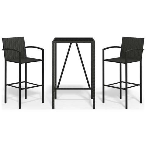 Set Bar da Giardino 3 pz Nero in Polyrattan - Foto 1