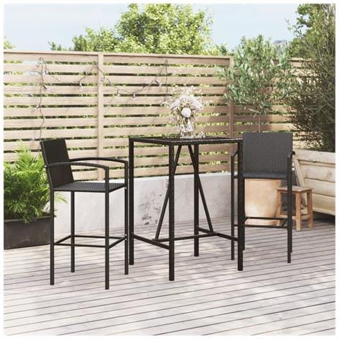Set Bar da Giardino 3 pz Nero in Polyrattan - Foto 2