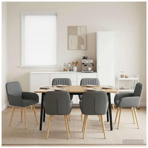 Sedie da pranzo 6 pcs Tessuto Grigio Scuro 56,5 x 50 x 87,5 cm - Foto 2
