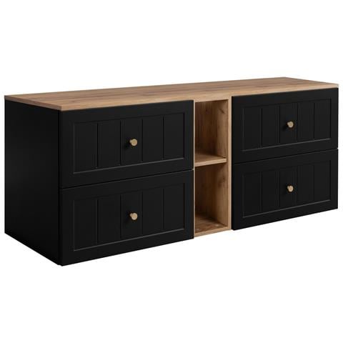 Mobile sottolavabo, Nero, 140 cm, Cassetti con chiusura ammortizzata, Ripiano con superficie di appoggio - Foto 1