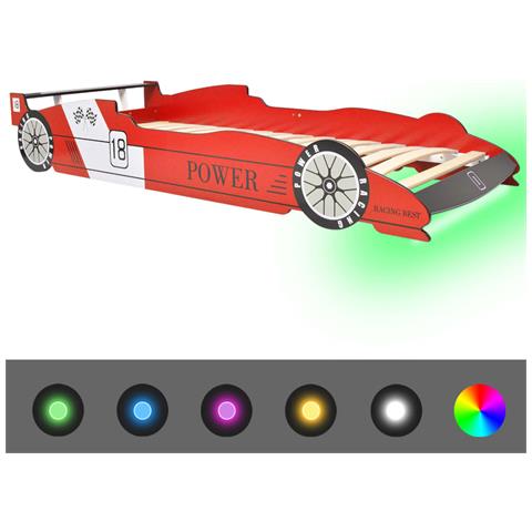 Letto Con Luci Led Per Bambino Auto Da Corsa 90x200 Cm Rosso - Foto 1