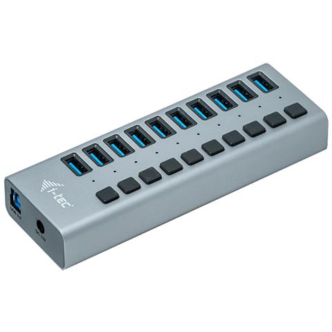 HUB di Ricarica Universale 10 Porte USB-A 3.0 Interno Grigio + Adattatore di Alimentazione 48 W - Foto 1