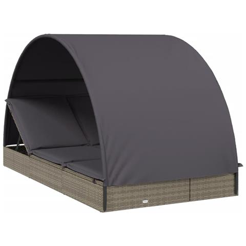 Lettino Doppio Tetto Rotondo Grigio 211x112x140 cm Polyrattan - Foto 1