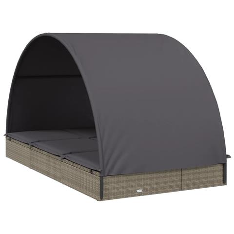Lettino Doppio Tetto Rotondo Grigio 211x112x140 cm Polyrattan - Foto 10