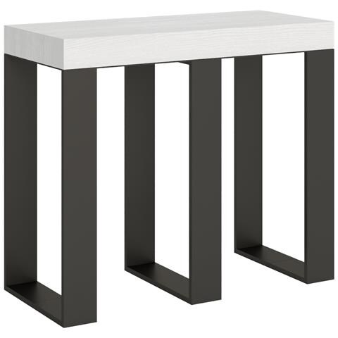 Consolle Allungabile 90x40/196 Cm Sintesi Small Telaio Antracite - Bianco Frassino - Foto 5
