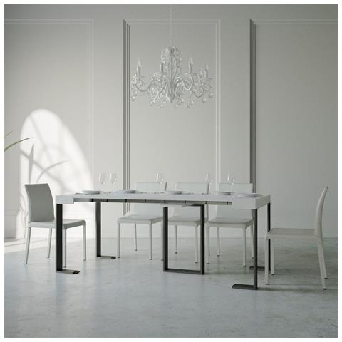 Consolle Allungabile 90x40/196 Cm Sintesi Small Telaio Antracite - Bianco Frassino - Foto 2