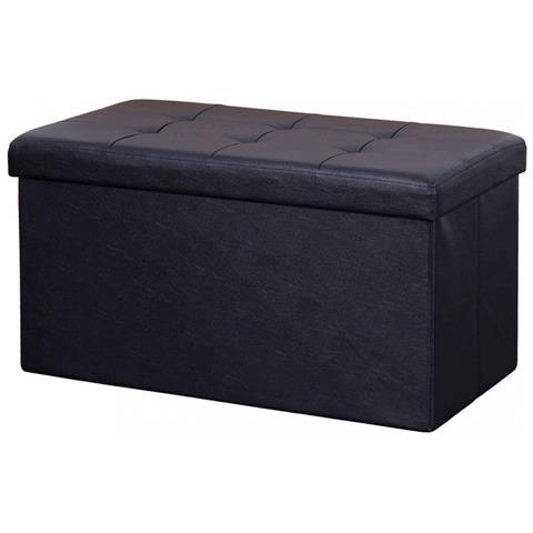 Baule Cassapanca Pouf Da Interno Rivestito In Ecopelle Chiudibile Salvaspazio - Black - Foto 1