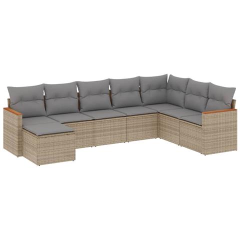 Set Divano Da Giardino 8 Pz Con Cuscini Beige In Polyrattan - Foto 2