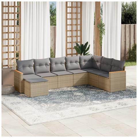 Set Divano Da Giardino 8 Pz Con Cuscini Beige In Polyrattan - Foto 1