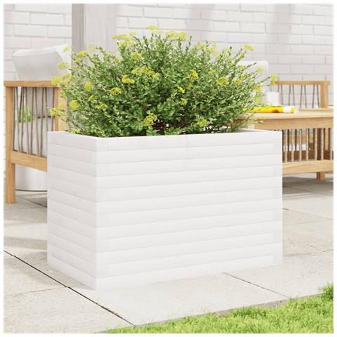 Fioriera Da Giardino Bianca 70x40x46 Cm Legno Massello Di Pino - Foto 3