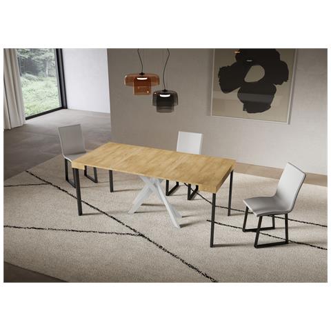 Consolle Allungabile 90x40/300 Cm Saki Quercia Natura Gambe Bianche - Foto 2