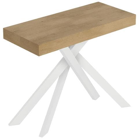 Consolle Allungabile 90x40/300 Cm Saki Quercia Natura Gambe Bianche - Foto 1