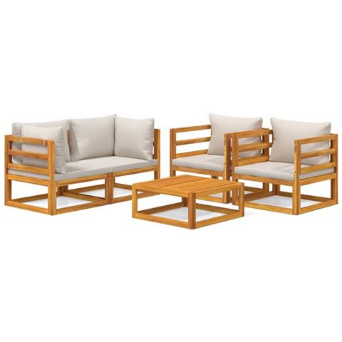 Set Salotto Giardino 5pz Cuscini Grigio Chiaro Legno Massello - Foto 1