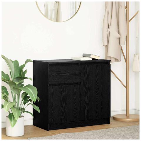 Credenza con Cassetto Rovere Nero 71x35x65 cm Legno Multistrato - Foto 1
