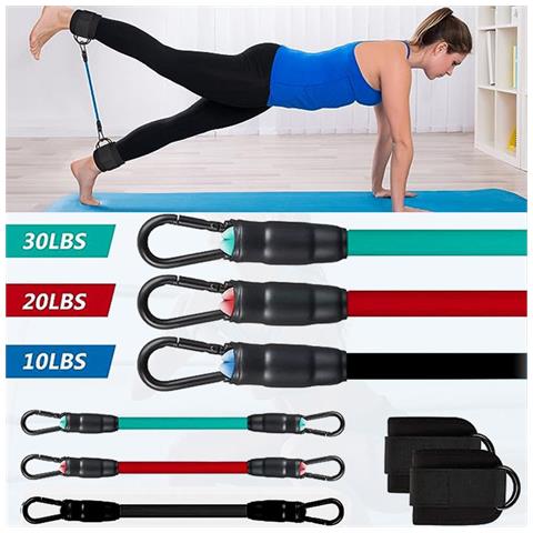 Set Di Fasce Per Caviglie Per Macchine Con Cavi (fasce Verdi, Blu, Nere + 2 Polsini Per Caviglie) - Foto 1