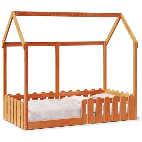 Giroletto Casetta Bambini Marrone Cera 80x160 Cm Massello Pino - Foto 2