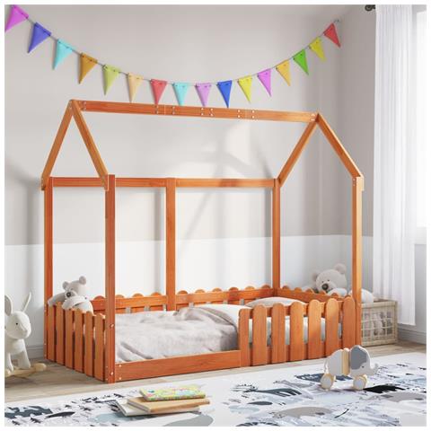 Giroletto Casetta Bambini Marrone Cera 80x160 Cm Massello Pino - Foto 1