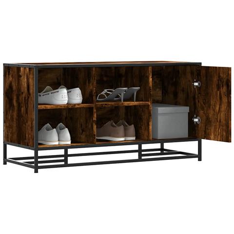 Scarpiera In Rovere Fumo 100x40x53,5 Cm In Truciolato E Metallo - Foto 1