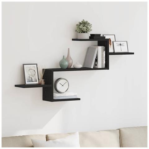 Scaffale A Parete Rovere Nero 104x15x49 Cm In Truciolato - Foto 1